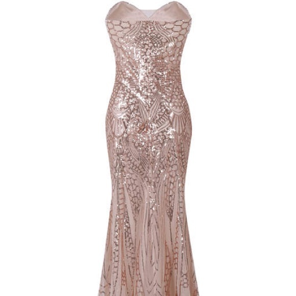 ROSE GOLD SEQUIN ILLUSION MAXI DRESS - Picture 3 of 5